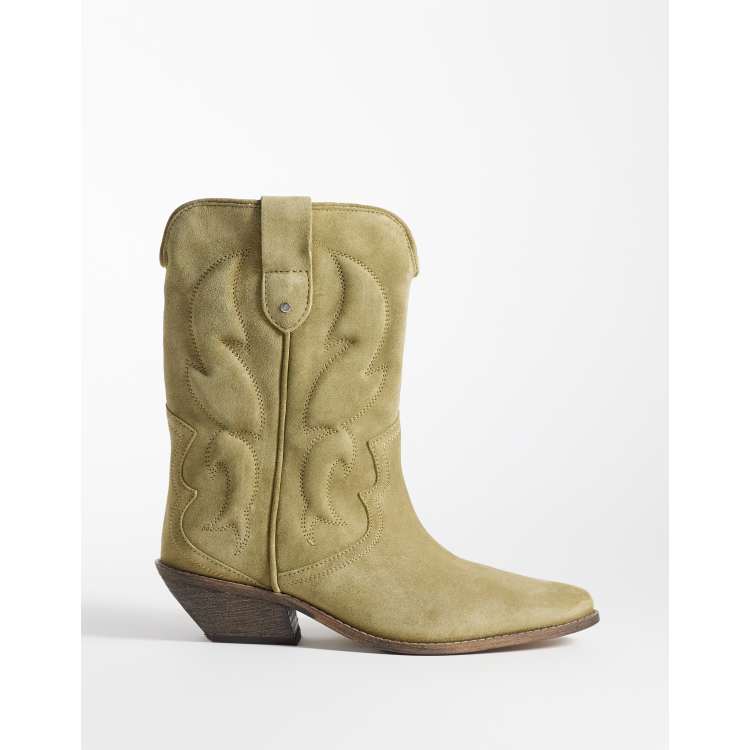 Bronx Chel-sey western ankle boots in olive stone washed suede | ASOS