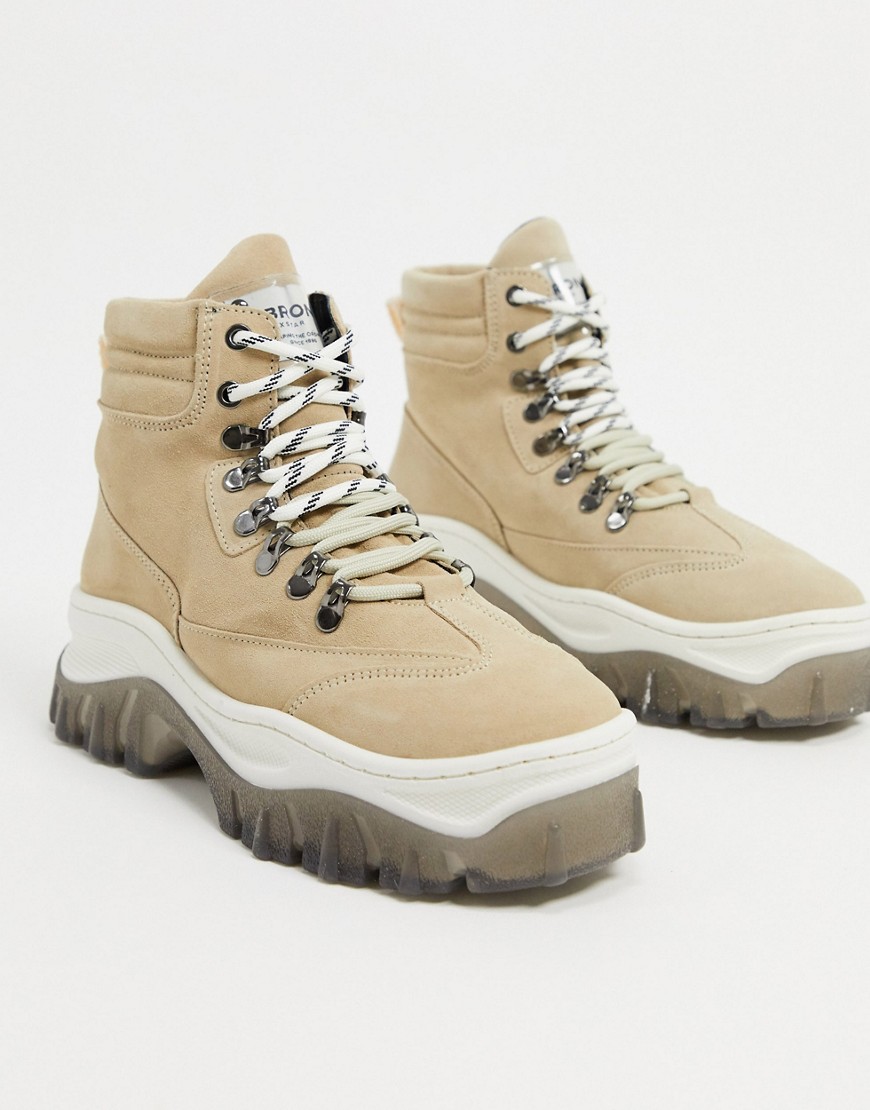 BRONX chunky lace up ankle boots in sand suede-Beige