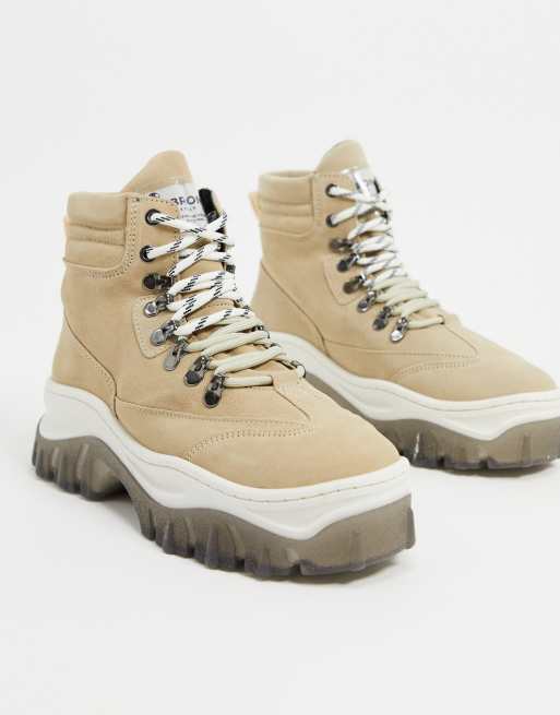 BRONX chunky lace up ankle boots in sand suede ASOS