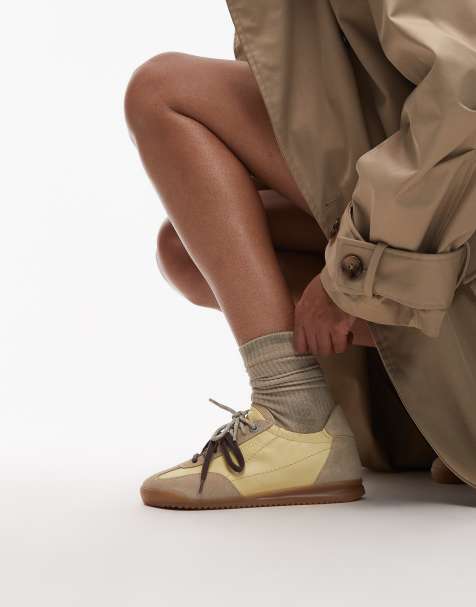Bronx Cli-oo lace up gum sole leather trainers in butter yellow - view 1