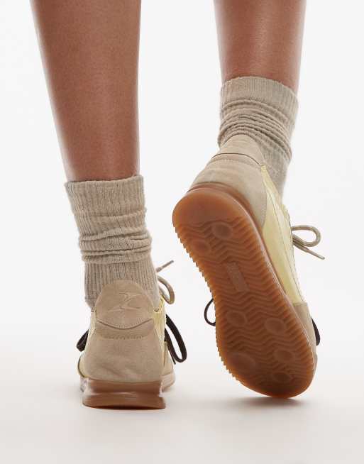Bronx Cli-oo lace up gum sole leather trainers in butter yellow, 3 of 5