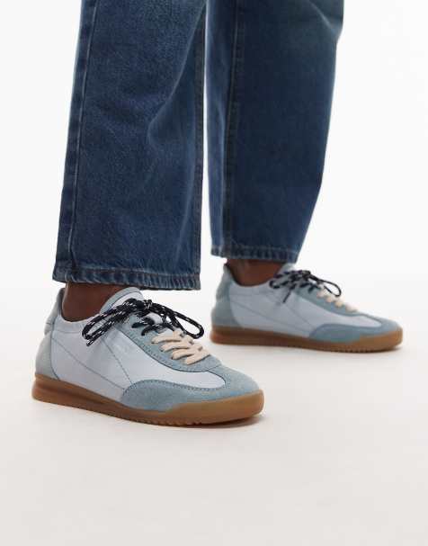 Bronx – Cli-oo – Ljusblå sneakers i läder med snörning och gummisula - view 1
