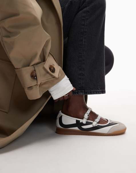 Bronx Cli-oo strappy detail gum sole ballet trainers in off white - view 1