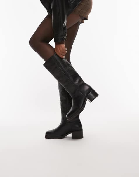 Bronx embossed knee boots in leather black - view 1