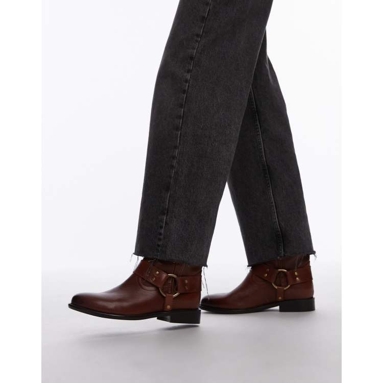 Bronx Felise Ankle Boots aus geburstetem Leder in Cognac mit Riemen Detail