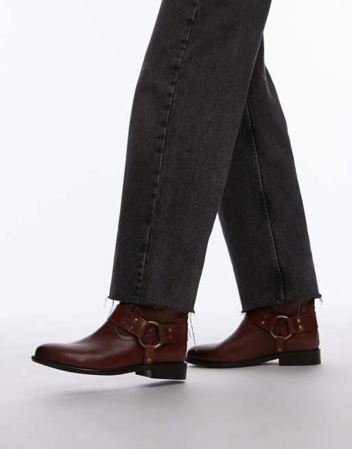 Bronx - Felise - Bottines en cuir brossé avec détail harnais - Cognac