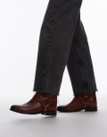 [Bronx] Bronx Felise harness ankle boots in cognac brushed leather-Brown 37 BROWN