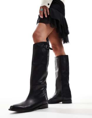 Bronx Felise riding knee boots in black smooth leather