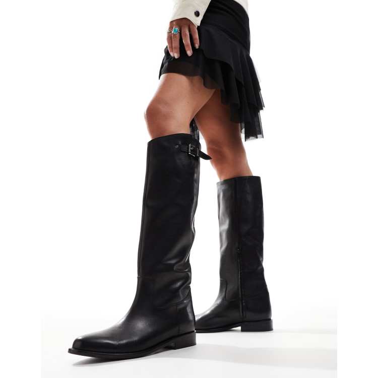 Bronx Felise riding knee boots in black smooth leather ASOS