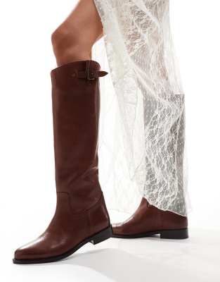 Bronx Felise riding knee boots in cognac smooth leather-Brown