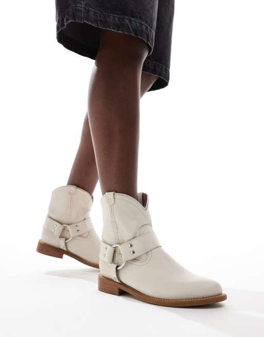 Bronx - Felise - Stivaletti color avena in pelle con dettagli stile imbracatura