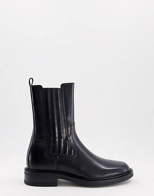 Bronx flat high leg chelsea boots in black leather | ASOS
