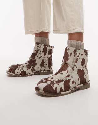 Bronx - Flauschige, gemütliche Stiefel aus Wildleder mit Kuhfellmuster-Gelb