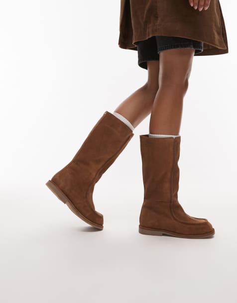 Bronx fluffy cosy knee boot in suede chesnut - view 1