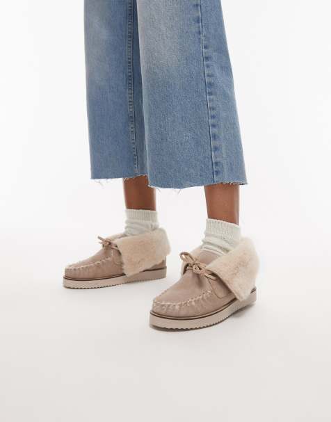 Bronx fluffy detail lace up loafers in suede oatmilk - view 1