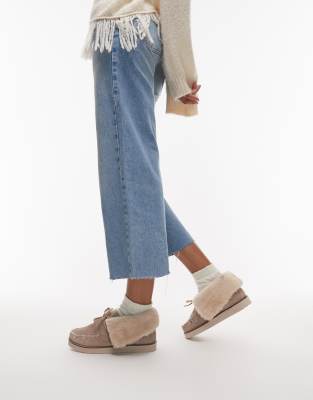 Bronx Fluffy Detail Lace Up Loafers In Neutral