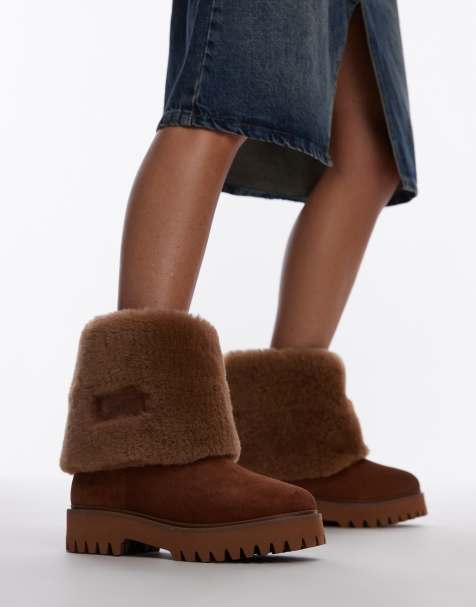 Bronx – Groov-y – Bruna ankelboots i mocka med nedvikt fårskinnsimitation - view 1
