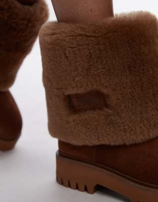Bronx Groov-y Shearling Fold Over Ankle Boots In Brown