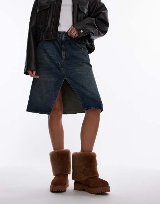 Bronx Groov-y shearling fold over ankle boots in cognac suede, 4 of 4