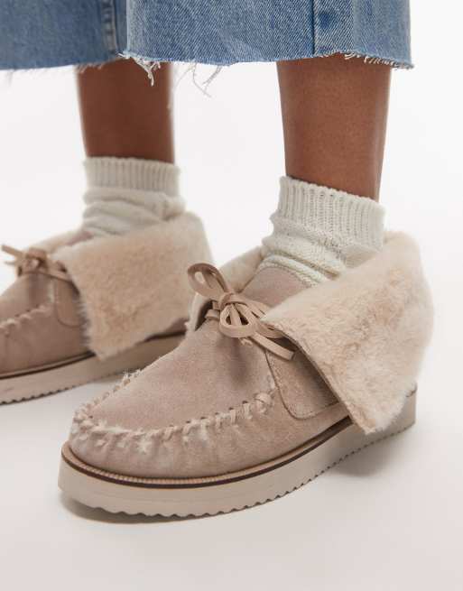 Bronx - Havrefarvede loafers med snørebånd og vamsede detaljer i ruskind, 3 af 4