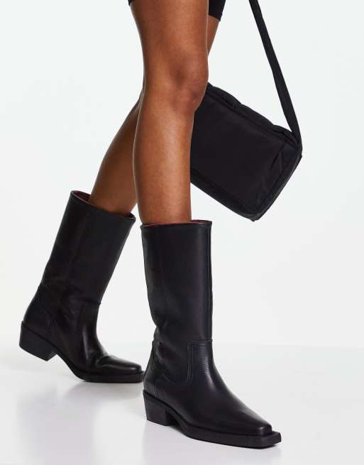 Bronx heeled calf knee boots in black leather