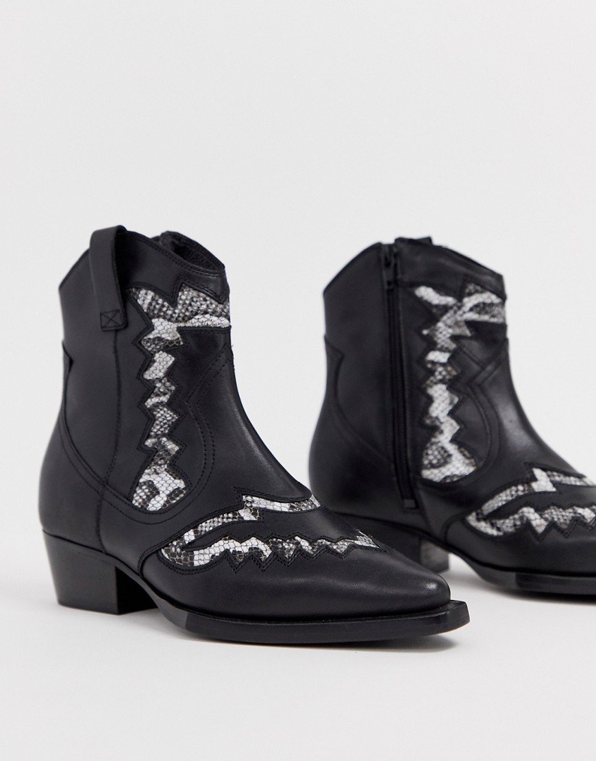 Bronx - Jacky-Jo - Western boots met mix van leer en slangenprint-Multi