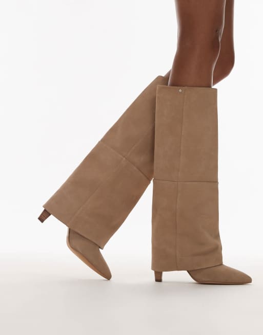 Bronx Jad-Ey foldover knee boots in sand suede