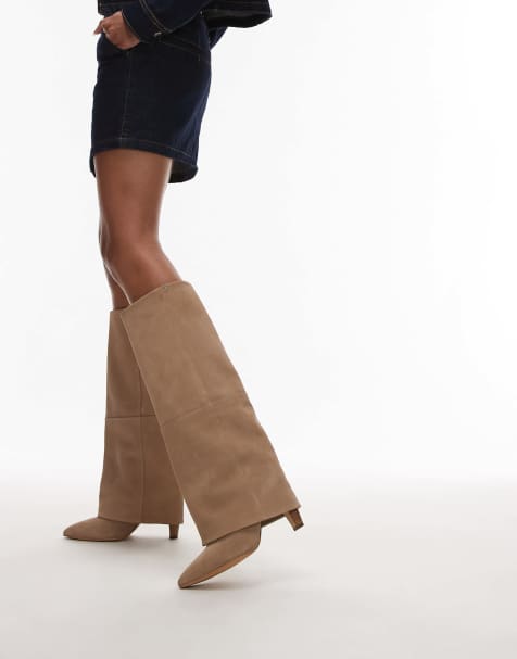Bronx - Jad-Ey - Knielaarzen met gevouwen design van suède in zandkleur - view 1