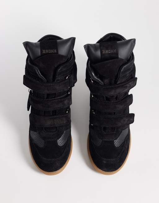 Bronx - Jae-yy - Sorte sneakers med kilehæl i ruskind, 2 af 5