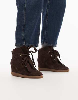 Bronx Jae-yy Suede Wedge Sneakers In Brown