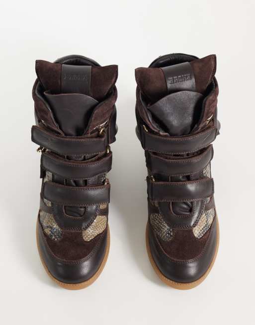 Bronx Jae-yy suede wedge sneakers in dark brown snake print, 2 of 5