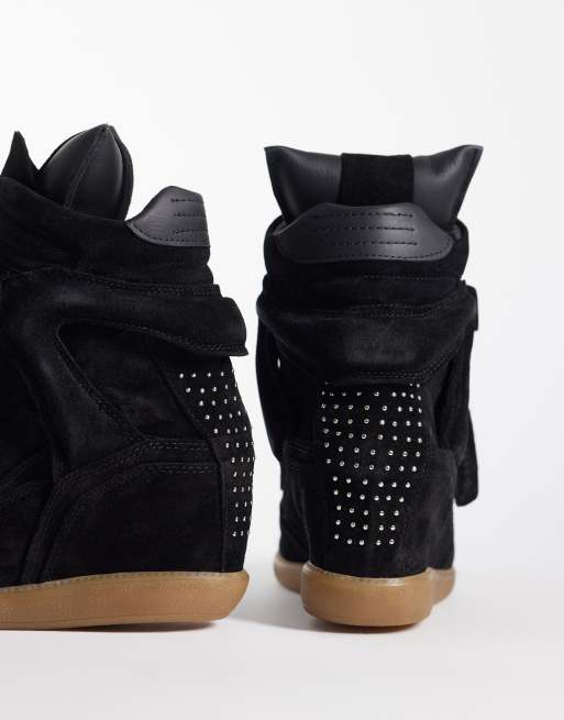 Bronx Jae-yy suede wedge trainers in black, 4 of 5