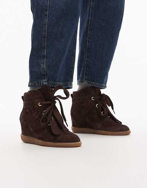 Bronx Jae-yy suede wedge trainers in coffee bean - view 1
