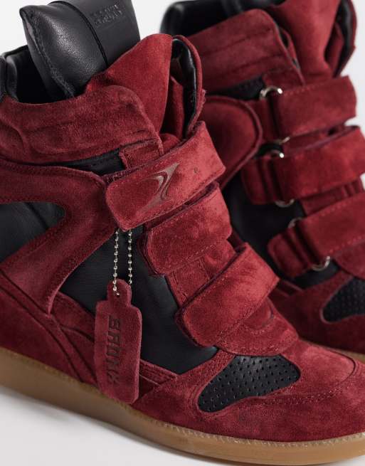Bronx Jae-yy suede wedge trainers in red and black, 4 of 5