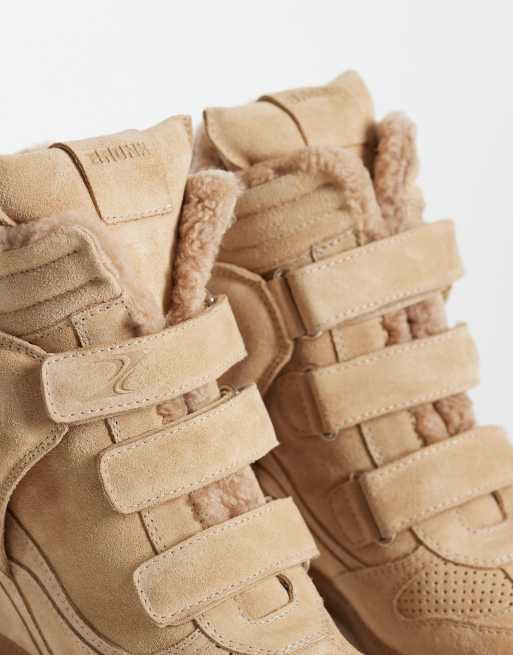 Bronx Jae-yy suede wedge trainers in shearling sand, 3 of 4