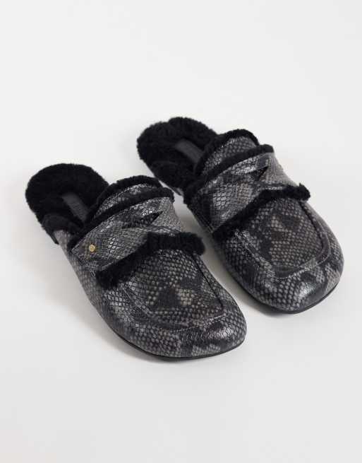 Bronx Jaxx-ie slip on furry mules in black, 2 of 4