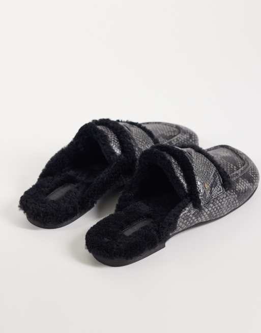 Bronx Jaxx-ie slip on furry mules in black, 4 of 4