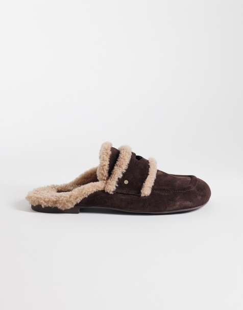Bronx Jaxx-ie slip on furry mules in coffee bean - view 1