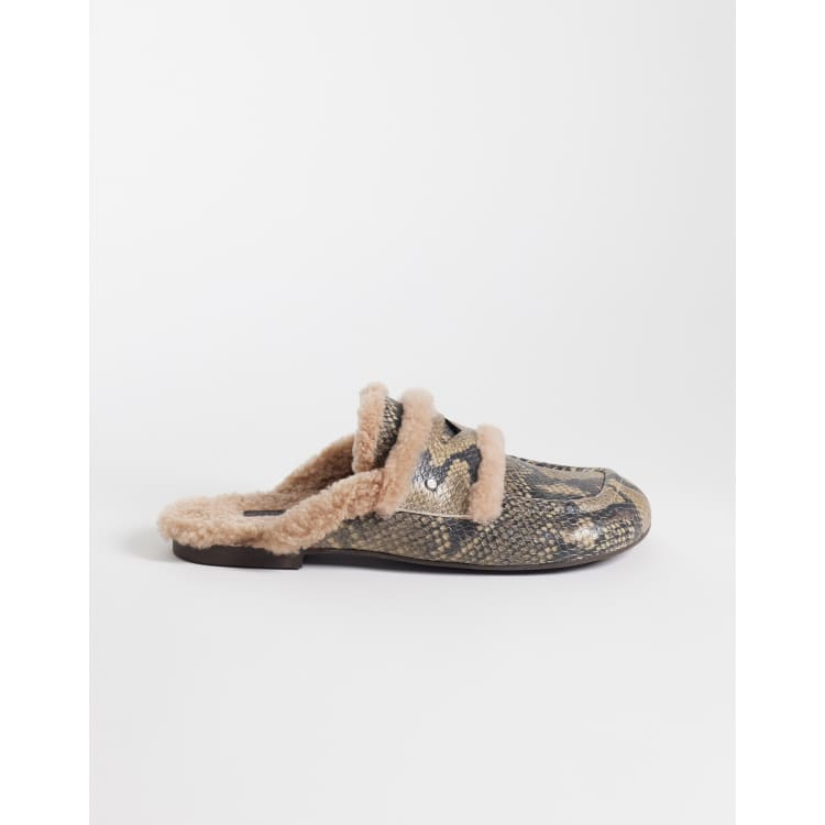 Bronx Jaxx-ie slip on furry mules in snake | ASOS