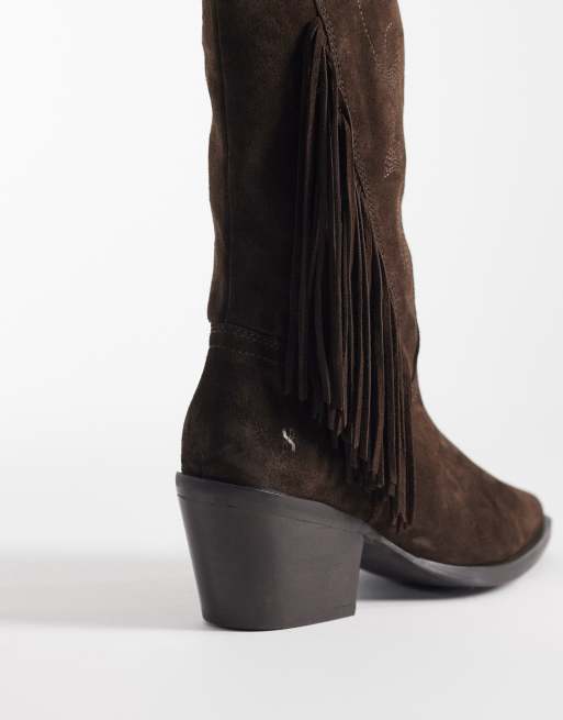 Bronx – Jukeson – Bruna cowboyboots i mocka med fransar, 3 av 4