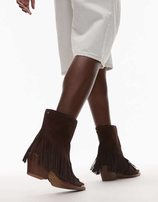 Bronx – Jukeson – Chokladbruna ankelboots i mocka och cowboystil med fransar, 4 av 4
