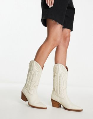 Bronx Jukeson western knee boots in oatmilk leather - ASOS Price Checker