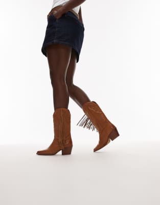 Bronx - Jukeson - Kniehohe Westernstiefel aus Glattleder in Toffee mit Quaste-Braun