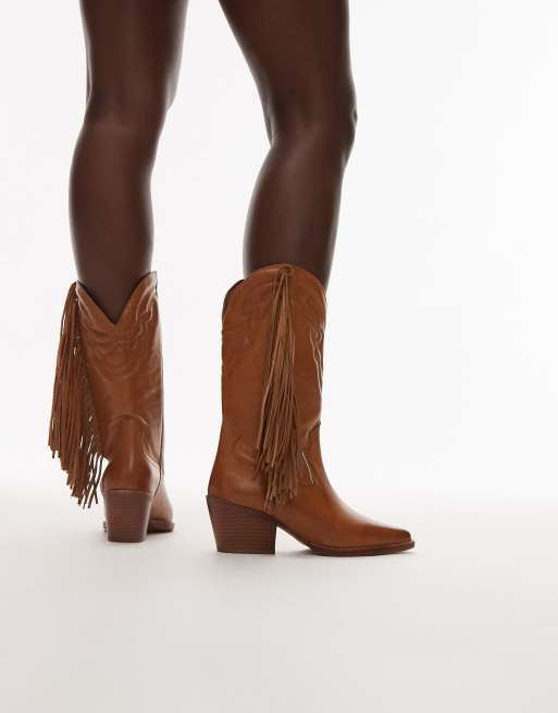 Bronx - Jukeson - Stivali al ginocchio stile western in pelle liscia color toffee con nappe, 3 di 4