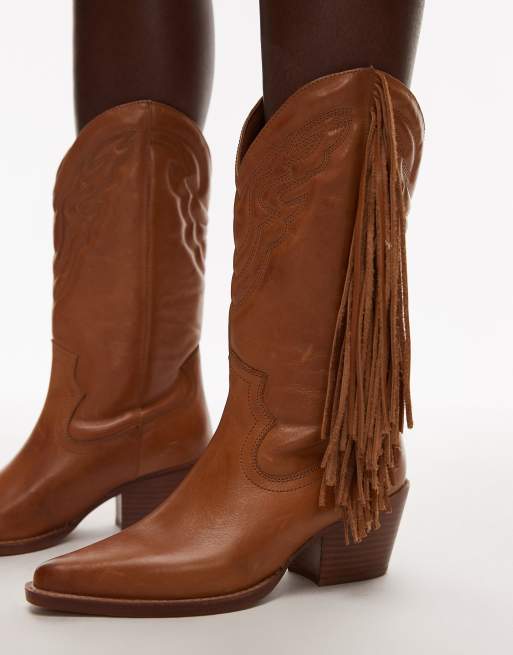 Bronx - Jukeson - Stivali al ginocchio stile western in pelle liscia color toffee con nappe, 4 di 4