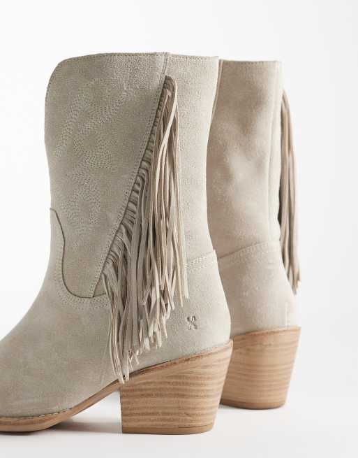 Bronx Jukeson tassel detail western boots sand suede, 3 of 4