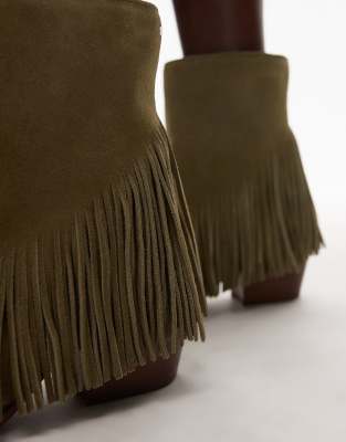 Bronx Jukeson Tassel Western Ankle Boots In Green