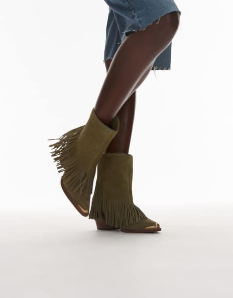 Bronx Jukeson tassel western ankle boots in suede khaki - view 1