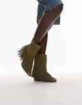[Bronx] Bronx Jukeson tassel western ankle boots in suede khaki-Green 37 KHAKI