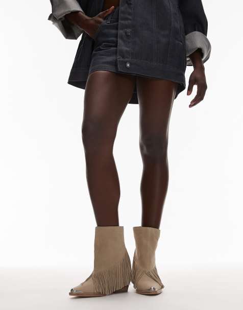 Bronx Jukeson tassel western ankle boots in suede oatmilk - view 1